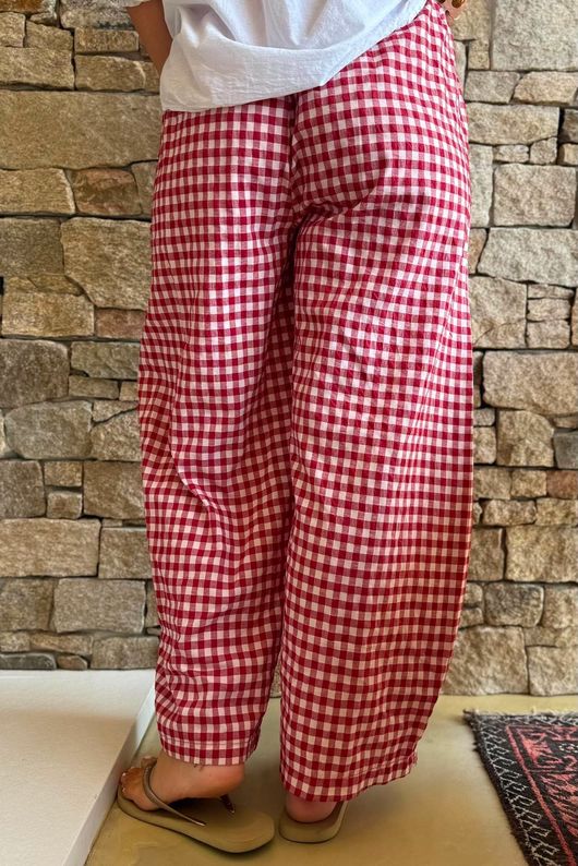 Nonni Gingham Relaxed Barrel Pant Sangria